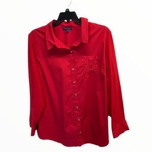 TOMMY HILFIGER  Red Long Sleeve Button Down Top